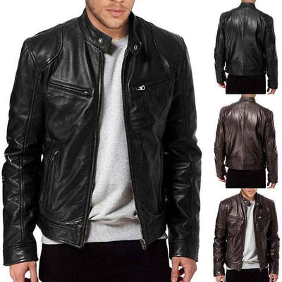 Men's zip-up high quality leather jacket. Black/brown, multiple colours!