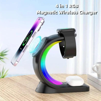 4-in-1 Magnetic Wireless Charger with LED Night Light for iPhone, AirPods & Watch! - ViralVault
