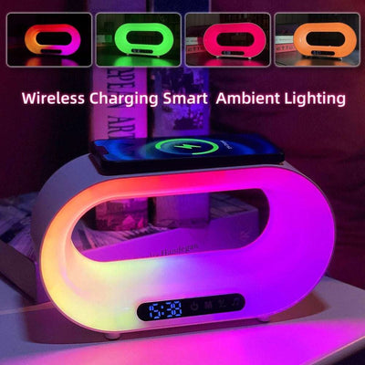 Multi-function 3 In 1 LED Night Light APP Control RGB Atmosphere Desk Lamp Smart Multifunctional Wireless Charger Alarm Clock - ViralVault