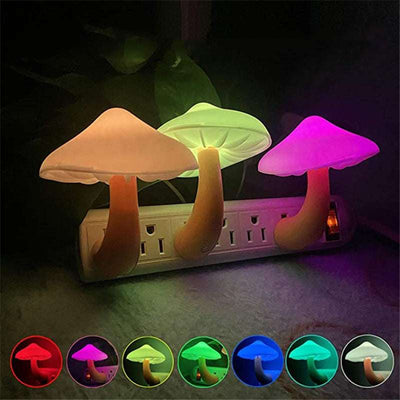 LED Night Light Mushroom Wall Socket Lamp EU US Plug Warm White Light-control Sensor Bedroom Light Home Decoration! - ViralVault