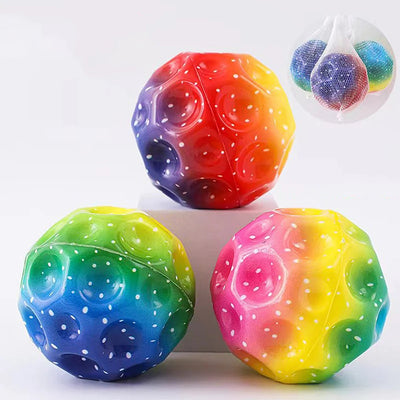 Colorful Hole Ball Soft Bouncy Ball Anti-fall Moon Shape Porous Bouncy Ball Kids Indoor Toys Ergonomic Design Elastic Ball! - ViralVault